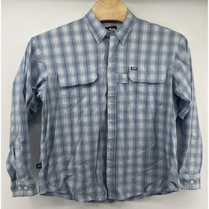 Gill XPel Snap Shirt Mens Large Blue White Plaid Fishing Hiking Long Sleeved